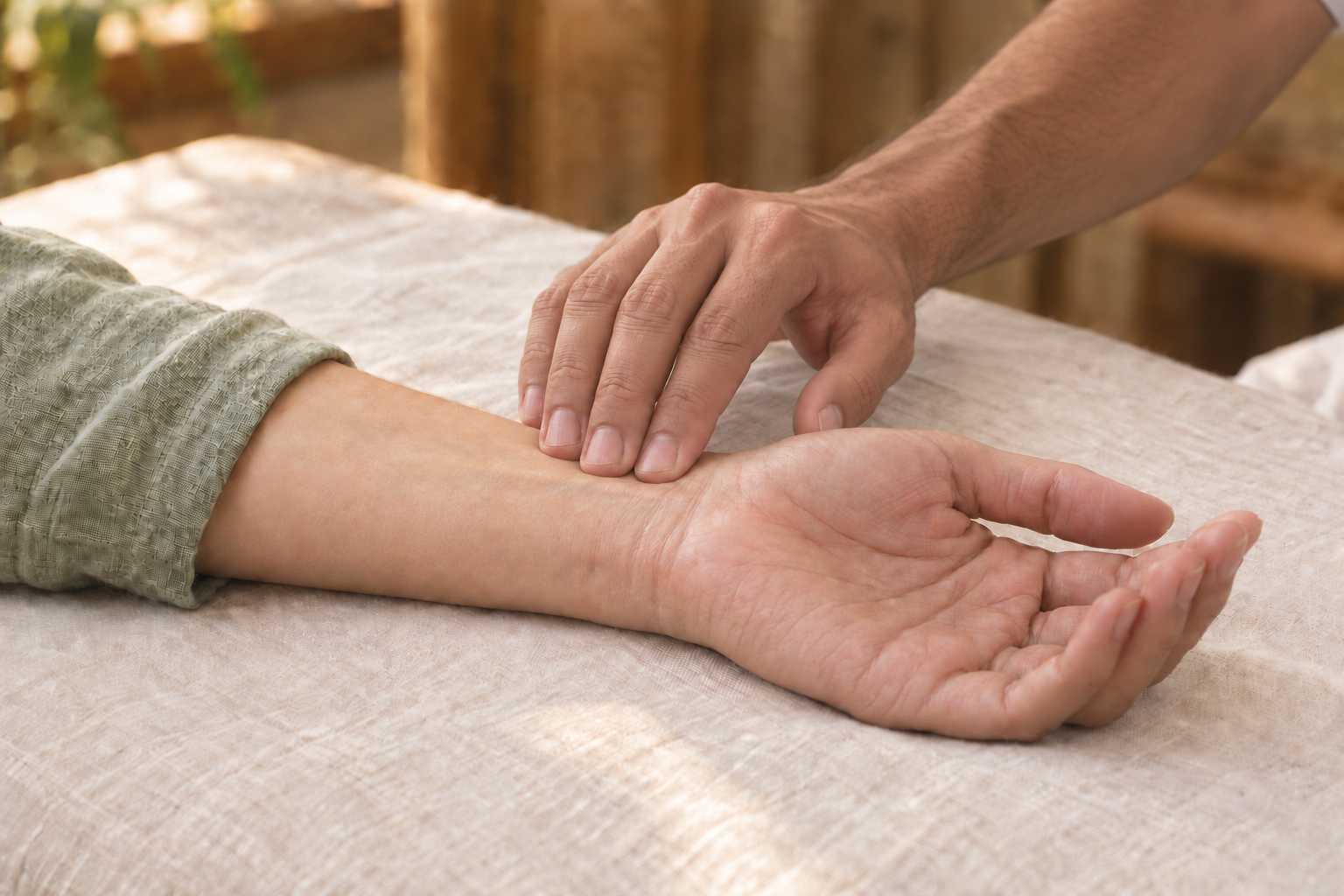 Ayurvedic pulse reading during a consultation